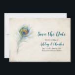 Bohemian Peacock Feather Elegant Blauwgroen bruilo Save The Date<br><div class="desc">Boheemse bruiloft bewaar de datumkaart met pauwenveer en blauwgroen bewoording. Perfect voor elegante boho bruiloften en andere  stijl evenementen.</div>