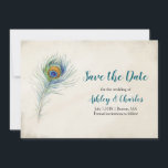 Bohemian Peacock Feather Elegant Blauwgroen bruilo Save The Date<br><div class="desc">Boheemse bruiloft bewaar de datumkaart met pauwenveer en blauwgroen bewoording. Perfect voor elegante boho bruiloften en andere  stijl evenementen.</div>