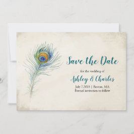 Bohemian Peacock Feather Elegant Blauwgroen bruilo Save The Date