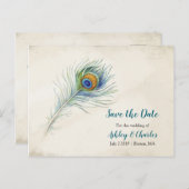 Bohemian Peacock Feather Wedding Save the Date Aankondigingskaart (Voorkant / Achterkant)