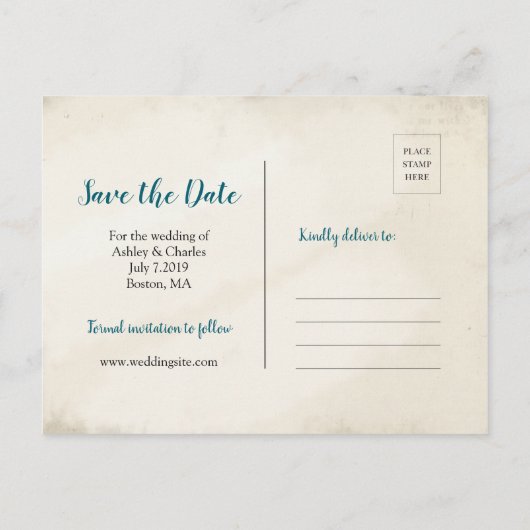 Bohemian Peacock Feather Wedding Save the Date Aankondigingskaart (Achterkant)