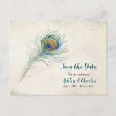 Bohemian Peacock Feather Wedding Save the Date Aankondigingskaart (Voorkant)