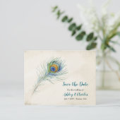 Bohemian Peacock Feather Wedding Save the Date Aankondigingskaart (Staand voorkant)