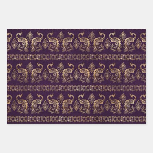 Bohemian Peacock Gold Foil op gestructureerde acht Inpakpapier Vel (Voorkant)