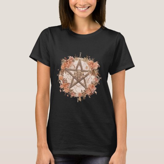 Bohemian Pentagram Floral Pagan Witch Halloween T-shirt (Voorkant)