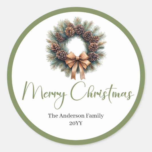 Bohemian Pine Wreath Minimalist Gift Sticker (Voorkant)