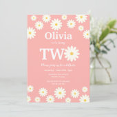 Bohemian Pink Daisy Bloemen 2e Verjaardagsfeest Kaart (Staand voorkant)