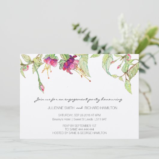 Bohemian Pink Floral Engagement Party Kaart (Staand voorkant)