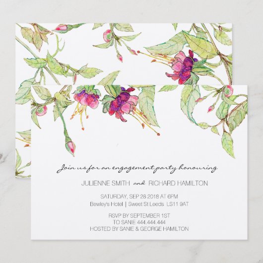 Bohemian Pink Floral Engagement Party Kaart (Voorkant / Achterkant)