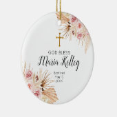 Bohemian Pink Floral Personalized Girl Baptisme Keramisch Ornament (Rechts)
