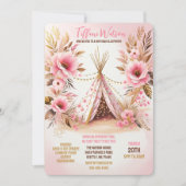 Bohemian Pink Floral Twinkle Lights Sleepover Kaart (Voorkant)