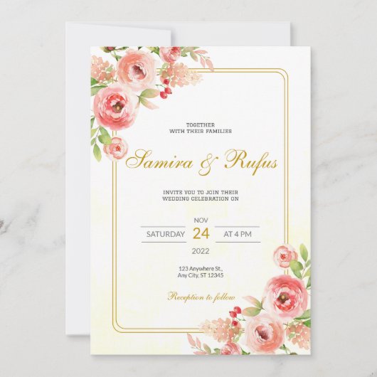 Bohemian Pink Floral Wedding Kaart (Voorkant)
