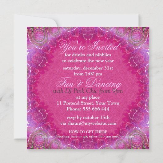 Bohemian Pink Girls Night NYE Party uitvindingen Kaart (Achterkant)