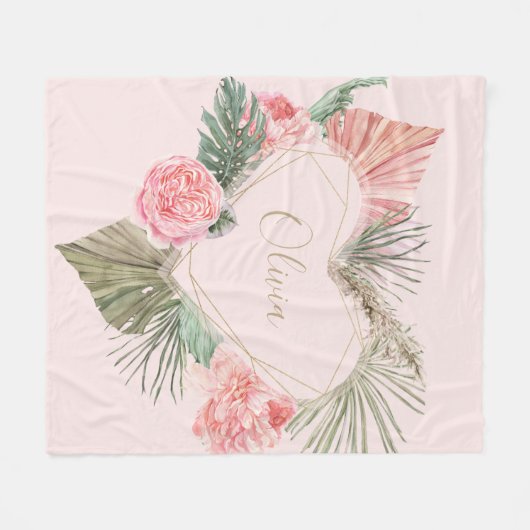 Bohemian Pink Monogram Aangepast Fleece Deken (Voorkant (Horizontaal))