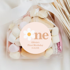 Bohemian Pink One Daisy 1e Verjaardag Ronde Sticker