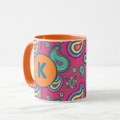 Bohemian Pink Paisley Pattern Custom Monogram Mok (Voorkant links)