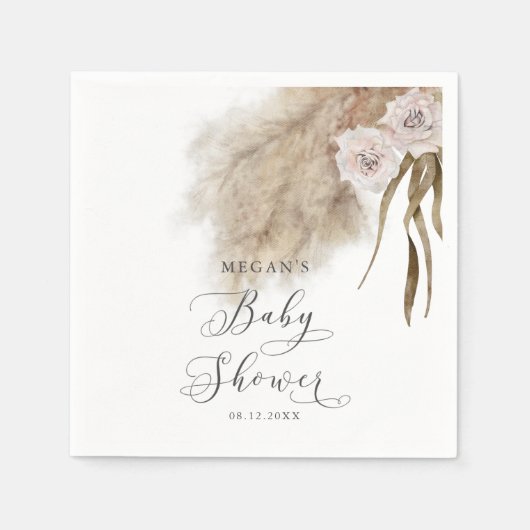 Bohemian Pink Pampas Grass Baby shower Servet (Voorkant)