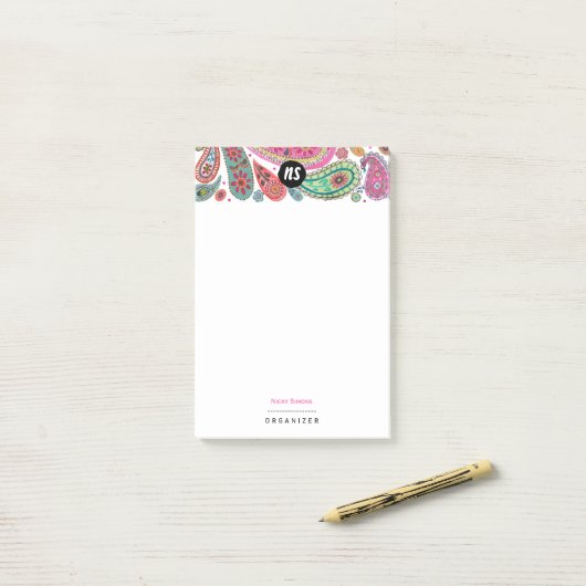 Bohemian Pink & turquoise Floral Paisley Post-it® Notes (Op bureau)