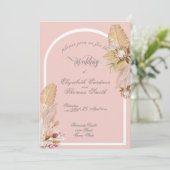 Bohemian Pompas Grass Tropical Leaves Wedding Kaart (Staand voorkant)