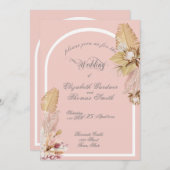 Bohemian Pompas Grass Tropical Leaves Wedding Kaart (Voorkant / Achterkant)