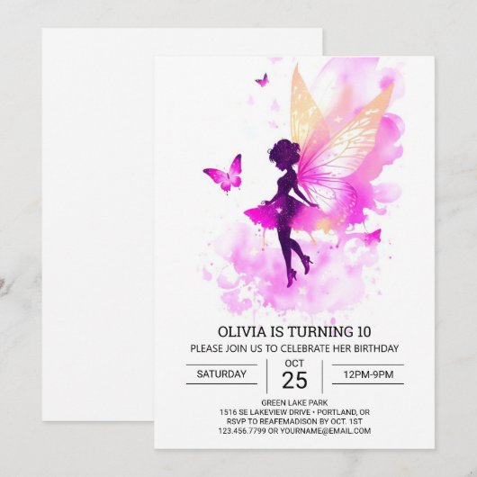 Bohemian Printable Fairy Verjaardag Kaart (Voorkant / Achterkant)