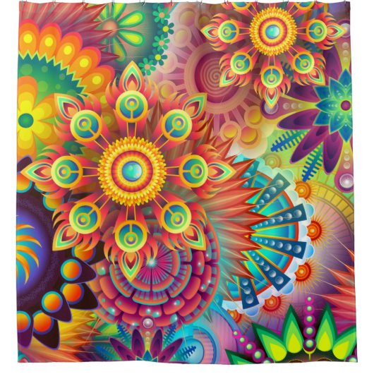 Bohemian Psychedelic Garden Hippie Douchegordijn (Voorkant)