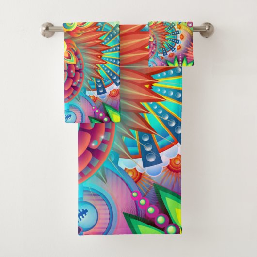 Bohemian Psychedelic Garden Retro Boho Colorful Bad Handdoek (Insitu)