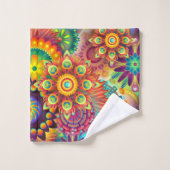 Bohemian Psychedelic Garden Retro Boho Colorful Bad Handdoek (Wasdoekje)