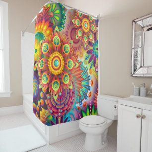Bohemian Psychedelic Garden Retro Boho Colorful Douchegordijn