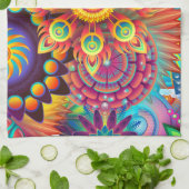 Bohemian Psychedelic Garden Retro Boho Colorful Ki Theedoek (Gevouwen)