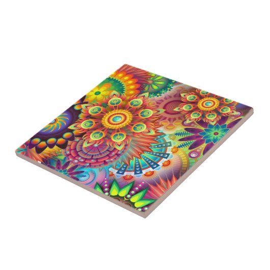 Bohemian Psychedelic Garden Retro Boho Colorful Tegeltje (Zijkant)