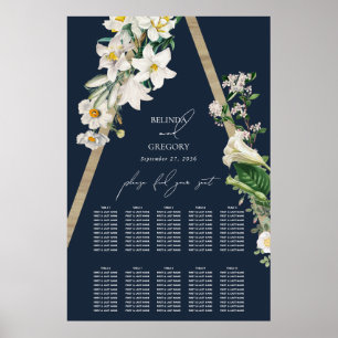 Bohemian Pyramid Floral Blauw Bruiloft Zitkaarten Poster