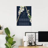 Bohemian Pyramid Floral Blauw Bruiloft Zitkaarten Poster (Thuiskantoor)
