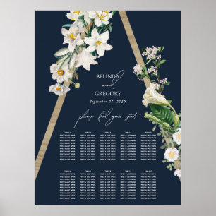 Bohemian Pyramid Floral Blauw Bruiloft Zitkaarten Poster