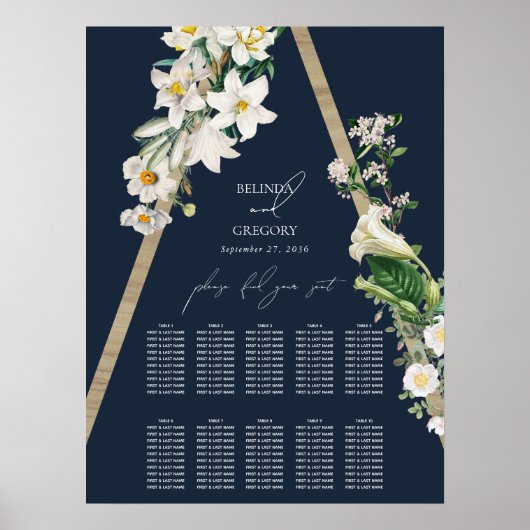 Bohemian Pyramid Floral Blauw Bruiloft Zitkaarten Poster (Voorkant)