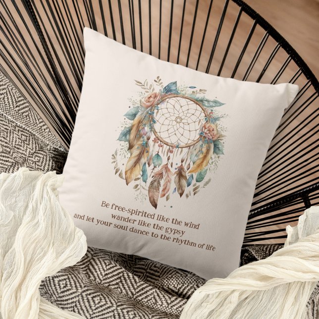 Bohemian Quote Dreamcatcher Cream Kussen (The same design is on both sides)