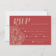 Bohemian Red Rustic Wedding RSVP Response Kaart