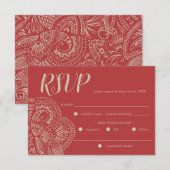 Bohemian Red Rustic Wedding RSVP Response Kaart (Voorkant / Achterkant)