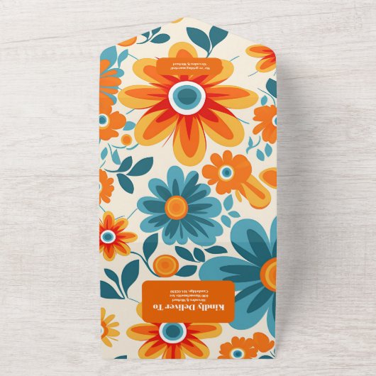 Bohemian Retro Casual Wedding All In One Uitnodiging (Buitenkant)