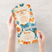 Bohemian Retro Casual Wedding All In One Uitnodiging (Afscheurbaar)