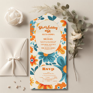 Bohemian Retro Casual Wedding All In One Uitnodiging