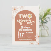 Bohemian Retro Daisy Twee Groovy Tweede Verjaardag Kaart (Staand voorkant)