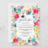 Bohemian rood blauw bloemenfoto afstuderen kaart (Voorkant)