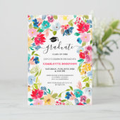 Bohemian rood blauw bloemenfoto afstuderen kaart (Staand voorkant)