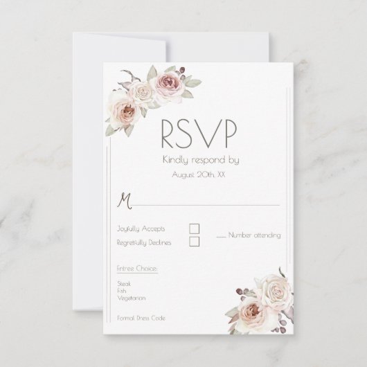 Bohemian Roos bruiloft RSVP Kaartje (Voorkant)