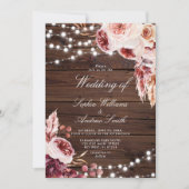 Bohemian Roos rustieke houten bruiloft uitnodiging (Voorkant)