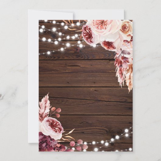 Bohemian Roos rustieke houten bruiloft uitnodiging (Achterkant)