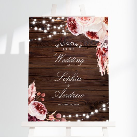 Bohemian Roos rustieke houten bruiloft Welkom Poster