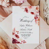 Bohemian Rose Elegant Rustic Wedding Invitation Kaart