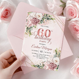 Bohemian Rose Gold Floral Greenery 60th Birthday Kaart
